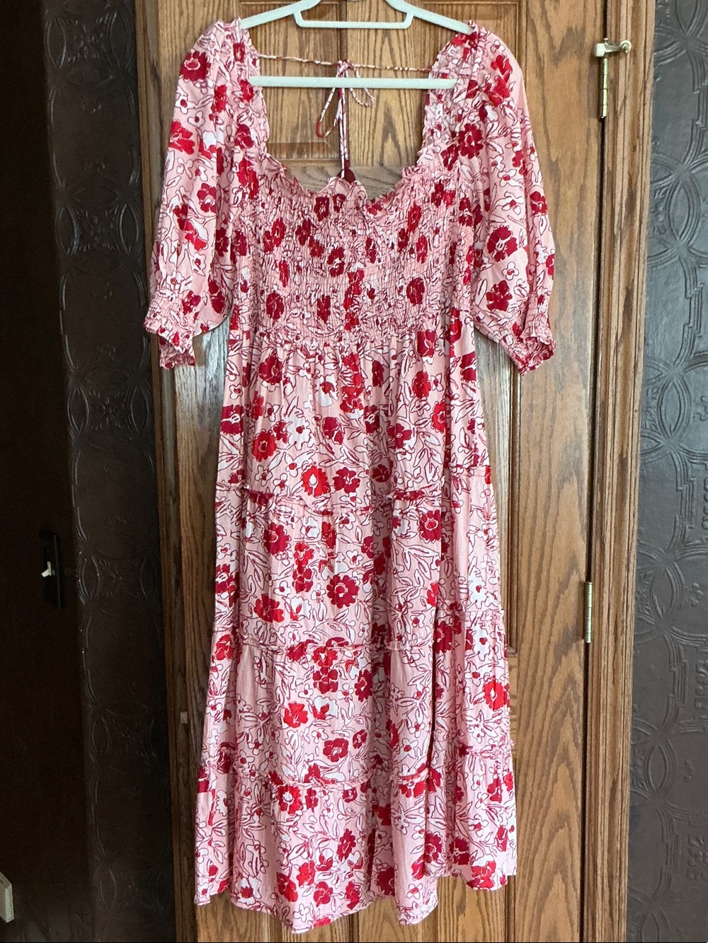 VENUS Pink and Red Floral Midi Dress